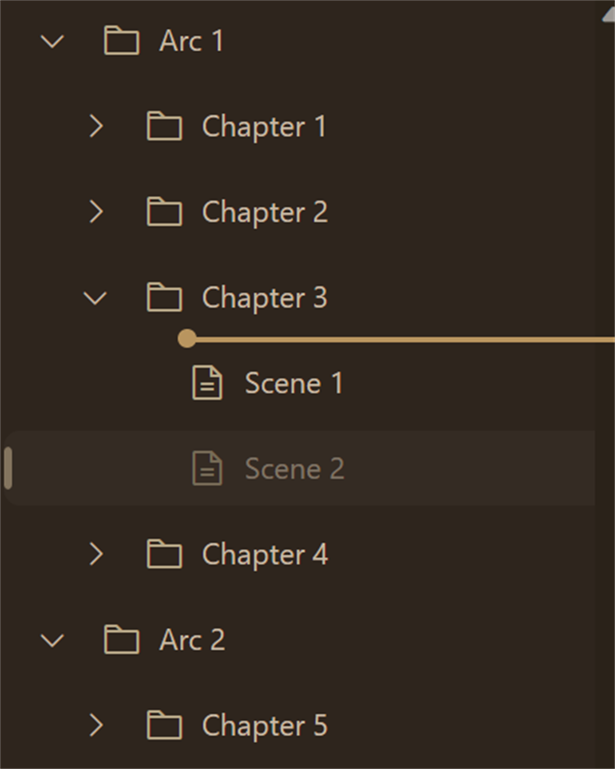 The Thruline library showing arcs, chapters, and scenes.