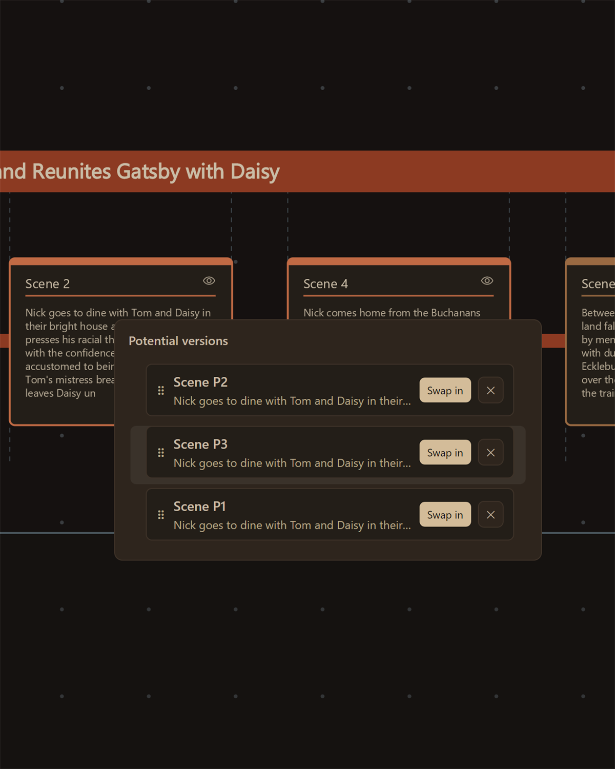 A potential scene ready to swap into the active story branch.